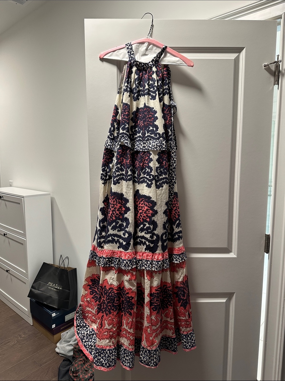 sundance boutique Navy, Cream & Coral Maxi Dress